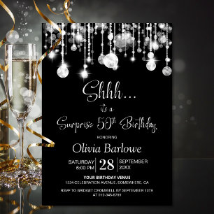 Invitation Black White Surprise 50e fête d'anniversaire