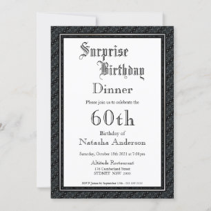 Invitation Black & White Surprise 60e anniversaire Dîner