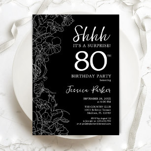 Invitation Black White Surprise 80e anniversaire