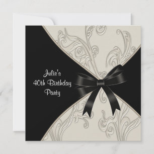 Invitation Black White Swirl 40e anniversaire de fête Invitat