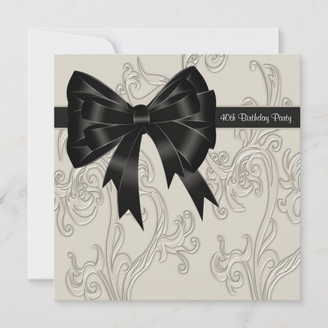 Invitation Black White Swirl 40ème anniversaire (Devant)