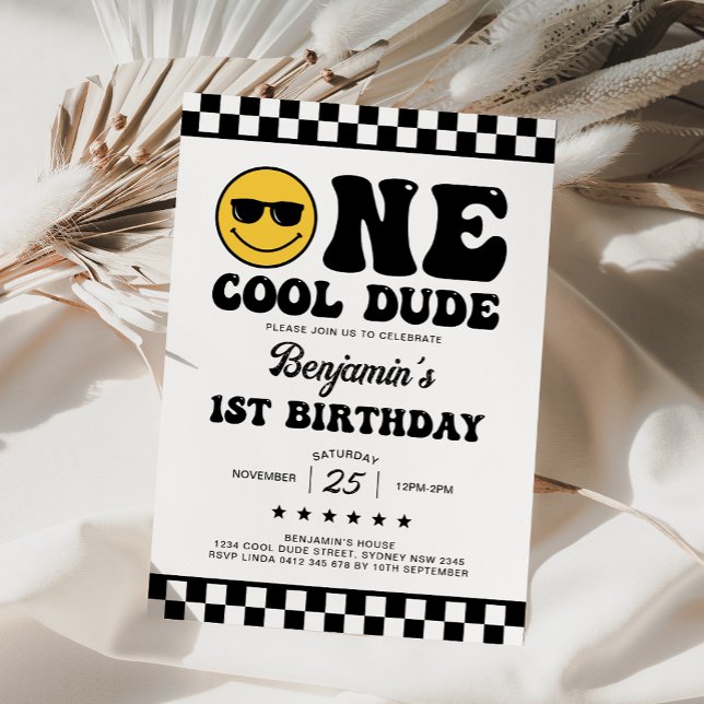 Invitation Black White Un Cool Dude Boy 1er anniversaire (Créateur téléchargé)