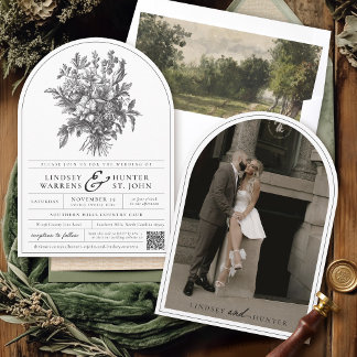 Invitation Black & White Vintage Floral Photo Arch Wedding
