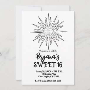 Invitation Black & White Whimsical Sun Celestial Sweet 16