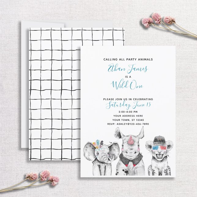 Invitation Black White Wild One Boy's First Birthday Party (Créateur téléchargé)