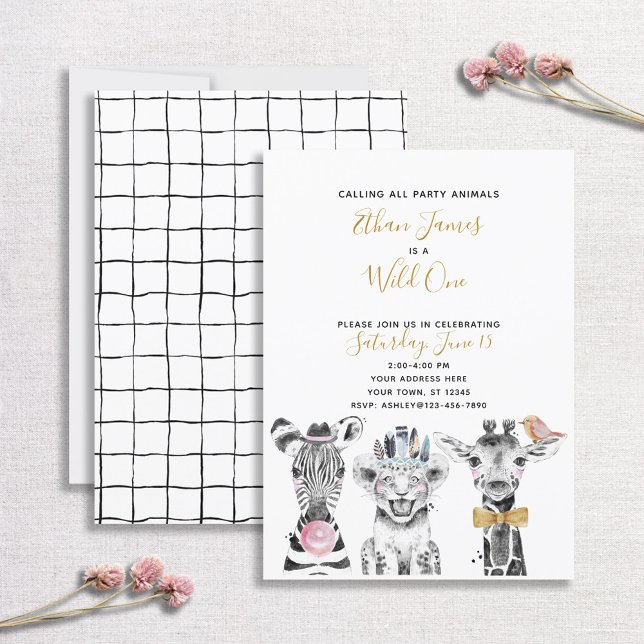 Invitation Black White Wild One Child's First Birthday Party (Créateur téléchargé)