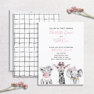 Invitation Black White Wild One Girl's First Birthday Party