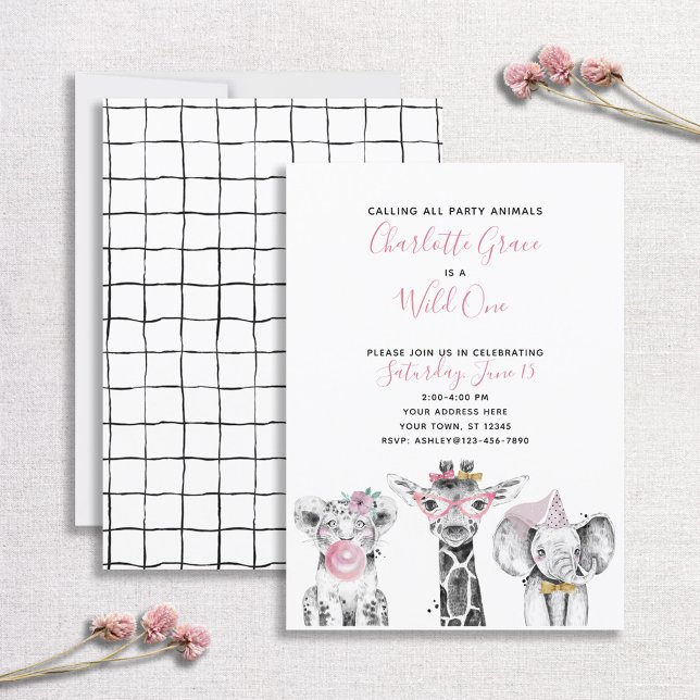 Invitation Black White Wild One Girl's First Birthday Party (Créateur téléchargé)