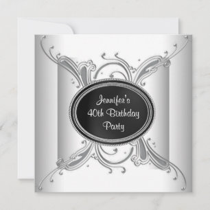 Invitation Black White Womans 40e anniversaire fête