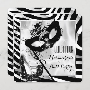 Invitation Black White Zebra Masquerade Ball Party 2
