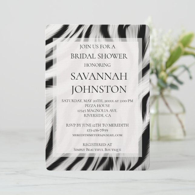 Invitation Black White Zebra Poster de animal douche nuptiale (Debout devant)