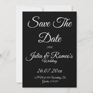 Invitation Black with White Script Save The Date Card 