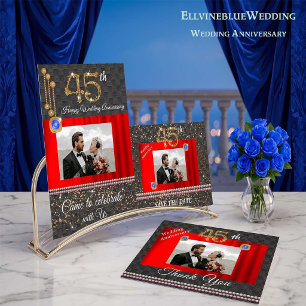 Invitation Black Woven & Pearls Gold 45e anniversaire Mariage