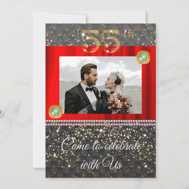 Invitation Black Woven & Pearls Gold 55e anniversaire Mariage (Devant)
