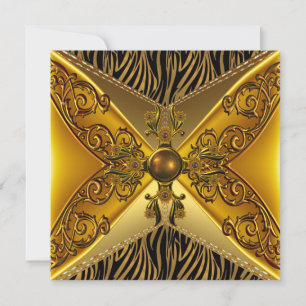 Invitation Black Zebra Stripe Floral Gold Jewel 50e anniversa