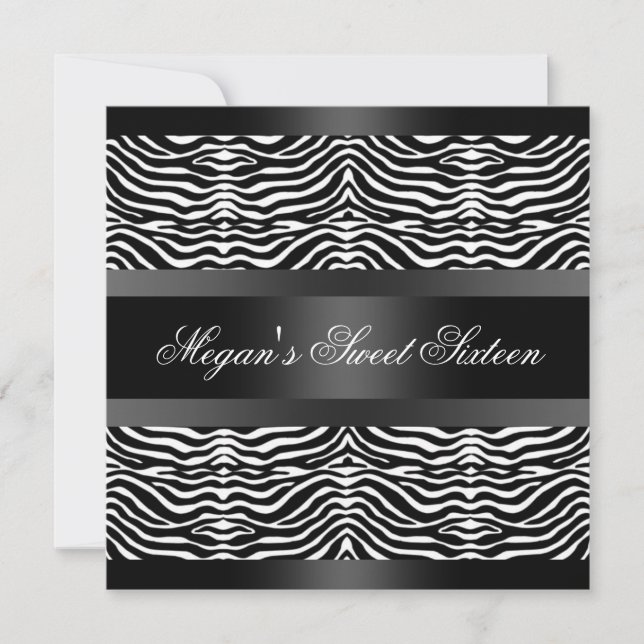 Invitation Black Zebra Stripes Sweet 16 Anniversaire Invitati (Devant)