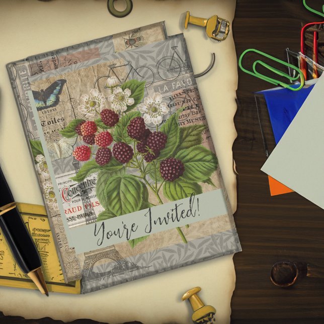 Invitation Blackberries Floral Garden Flower Papillon Art (Créateur téléchargé)