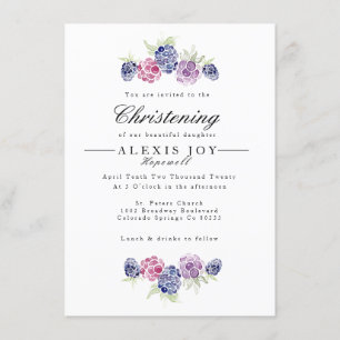 Invitation Blackberry   Watercolor Wreath Christening