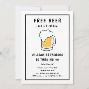 Invitation Blague de bière gratuite drôle pour les 40 ans d'u