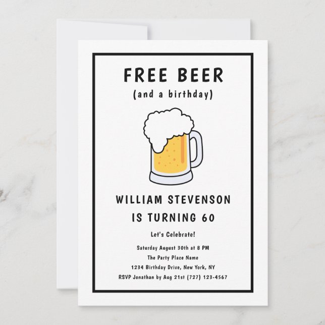 Invitation Blague de bière gratuite drôle pour les 60 ans d'u (Devant)