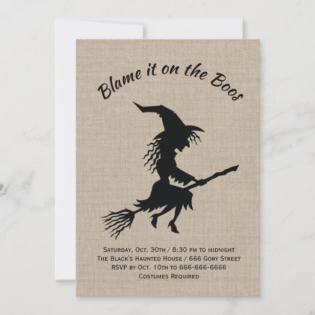 Invitation Blâmez-le sur le Boos Burlap Halloween Party (Devant)