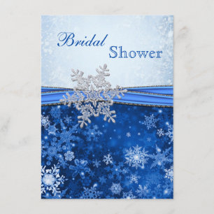 Invitation Blanc, argent, Fête de la mariée bleue de flocons