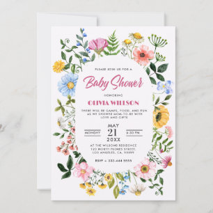 Invitation Blanc Avec Cadre Floral Vert baby shower