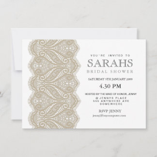 Invitation Blanc avec dentelle beige Fête des mariées Invitat