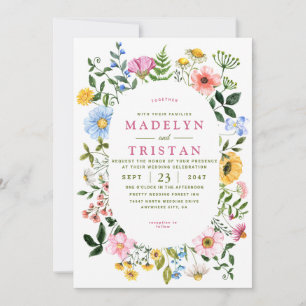 Invitation Blanc avec fleurs vertes Mariage photo Minimaliste