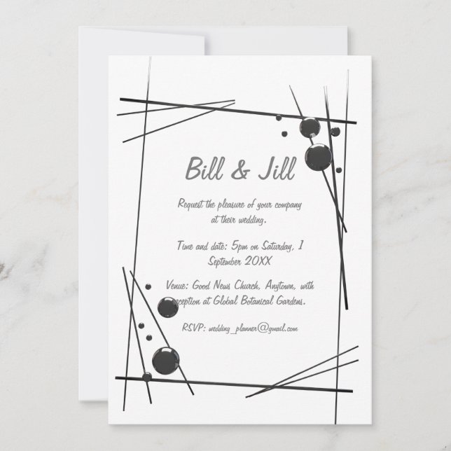 Invitation Blanc avec Mariage d'art Abstrait noir (Devant)