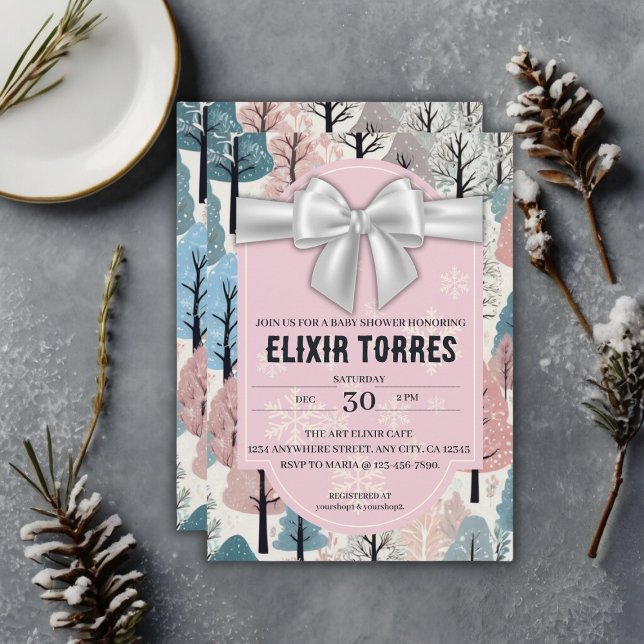 Invitation  blanc Baby shower de la forêt d'hiver (Créateur téléchargé)