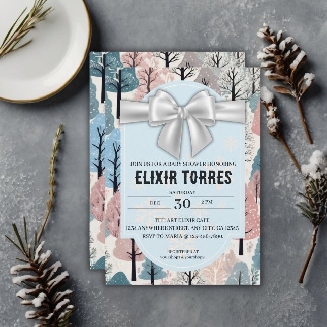 Invitation  blanc Baby shower de la forêt d'hiver (Créateur téléchargé)