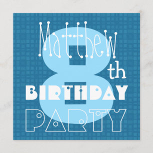 Invitation Blanc bleu an 008 de l'anniversaire huit de