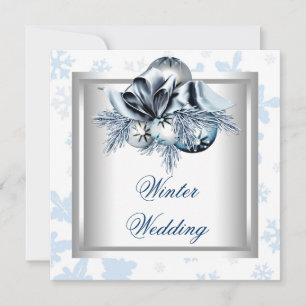 Invitation Blanc Bleu Flocon de neige Bleu Mariage d'hiver