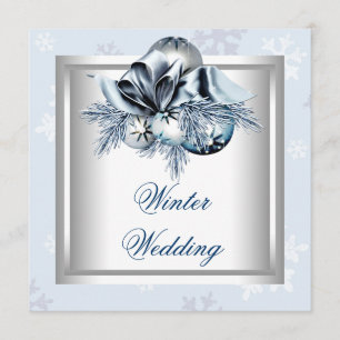 Invitation Blanc Bleu Flocon de neige Bleu Mariage d'hiver
