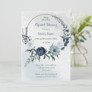 Invitation blanc & bleu vert fleurie couronnes douche nuptial