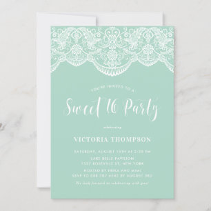 Invitation Blanc Brocade Lace Mint Vert Sweet 16 Party