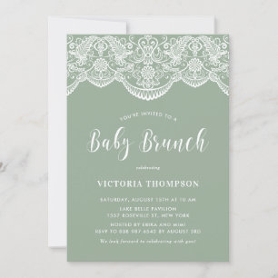 Invitation Blanc Brocade Lace Sage Vert Bébé Brunch