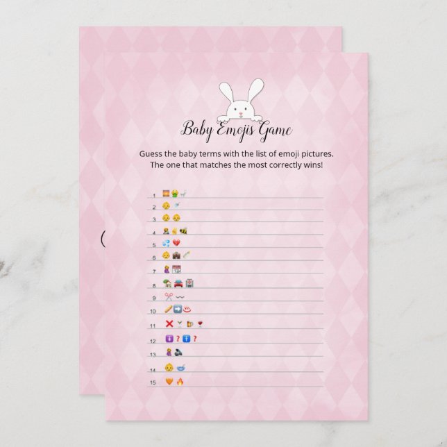Invitation Blanc Bunny rose Jacquard bébé Emoji images jeu (Devant / Derrière)