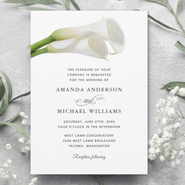 Invitation Blanc Calla Lilies Aquarelle Floral Mariage (Available in both printed and instant download digital formats.)