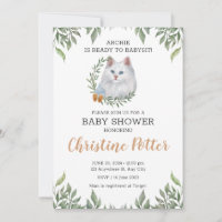 Blanc Chat Bleu Yeux Vert Baby shower Boho