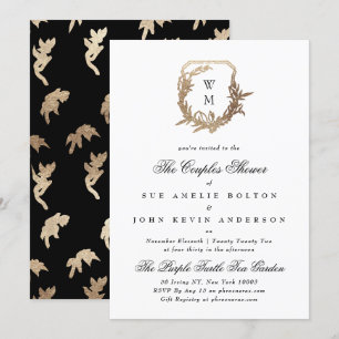 Invitation blanc classique noir motif or couple