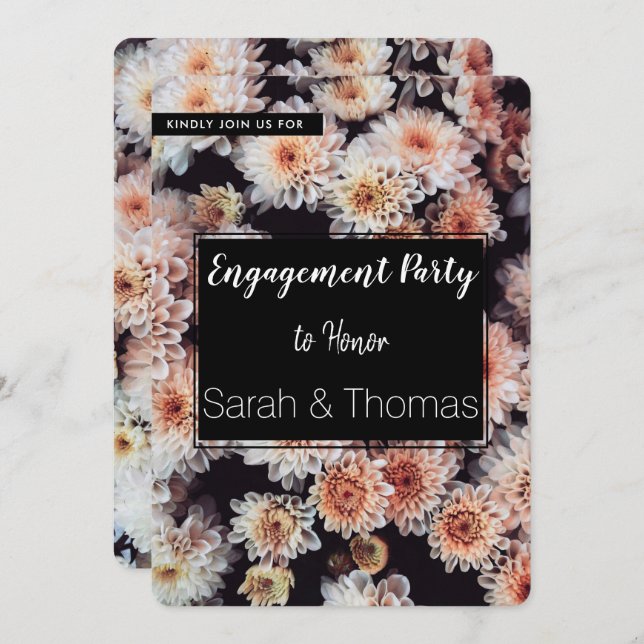 INVITATION BLANC DAHLIA FLORAL ELEGANT ENGAGEMENT PARTY (Devant / Derrière)