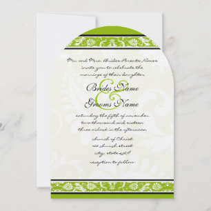 Invitation Blanc Damask Floral Apple Mariage vert