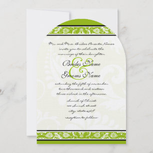 Invitation Blanc Damask Floral Apple Mariage vert