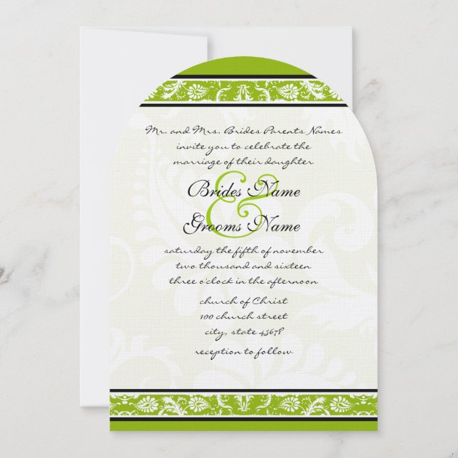 Invitation Blanc Damask Floral Apple Mariage vert (Dos)