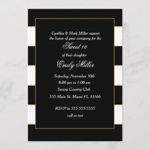 Invitation Blanc de noir d'invitation de sweet sixteen barré