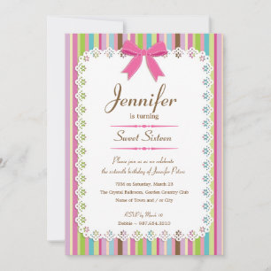 Invitation Blanc dentelle rose bonbon bonbon Stripes Sweet 16
