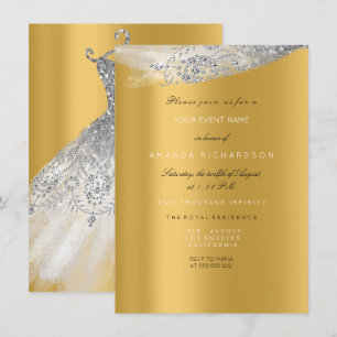 Invitation Blanc Doux 16e Robe d'argent nuptiale Diamant d'or