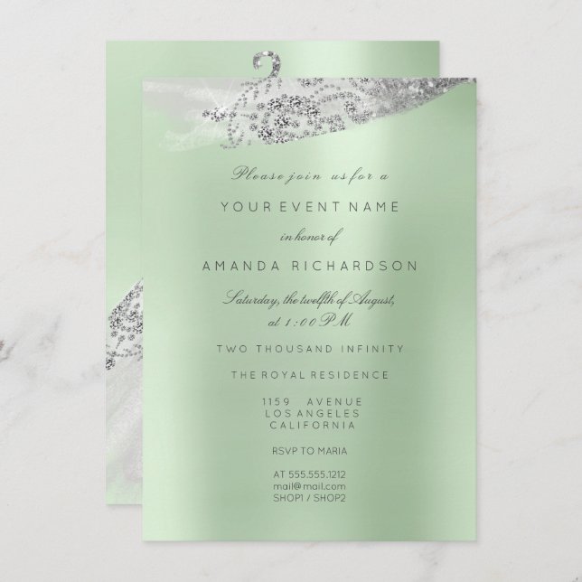 Invitation Blanc Doux 16e robe nuptiale vert (Devant / Derrière)